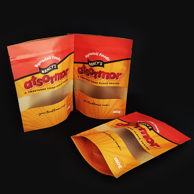 Natural Brown Kraft Paper Stand Up Nuts Packaging Pouch With Transparent Window