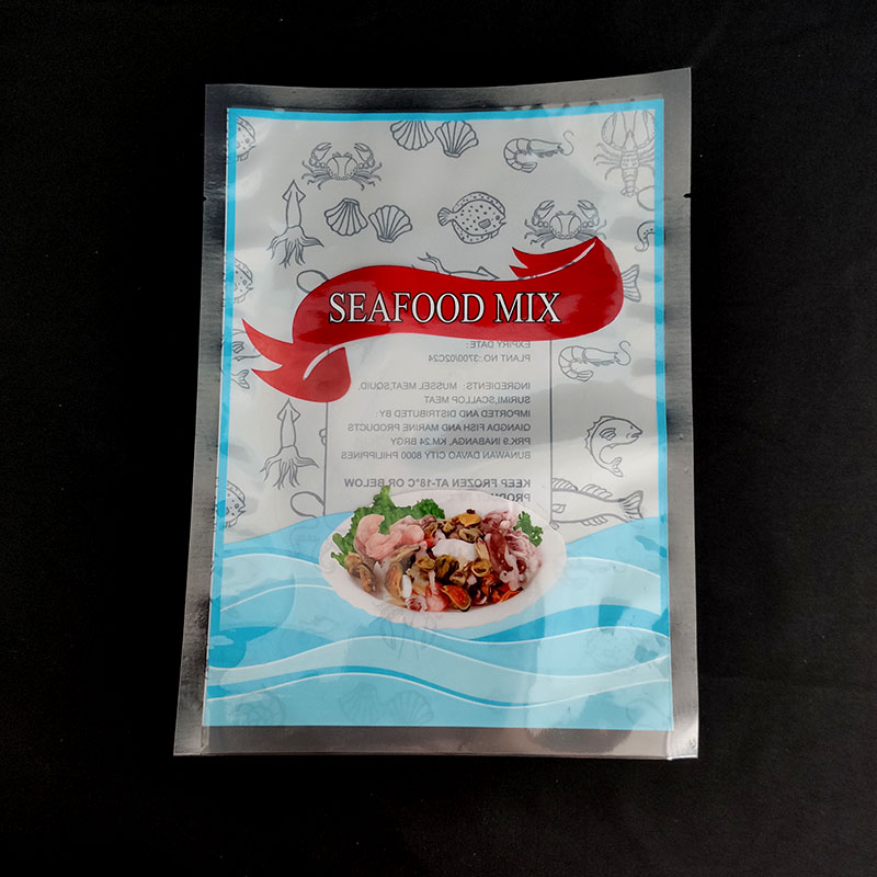 Food grade seafood packing pouches customized printing frozen octopus scallop bag transparent plastic packaging bags