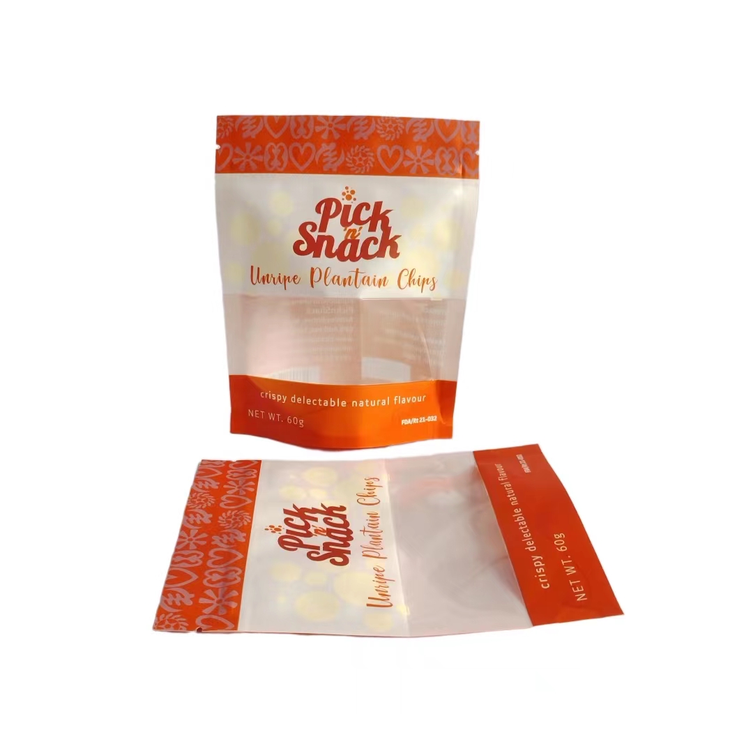 2023 new design flat brown kraft paper ziplock bags custom kraft brown paper bag for packing plantain chips