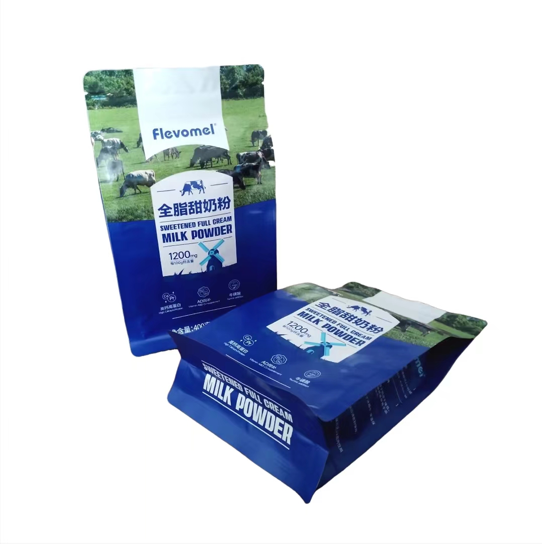 New product custom printed plastic coffee zipper tea flat bottom packaging protein skim milk powder 25kg bags